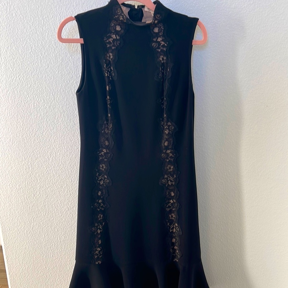 Rebecca Taylor black strapless peplum dress with lace detailing size 0